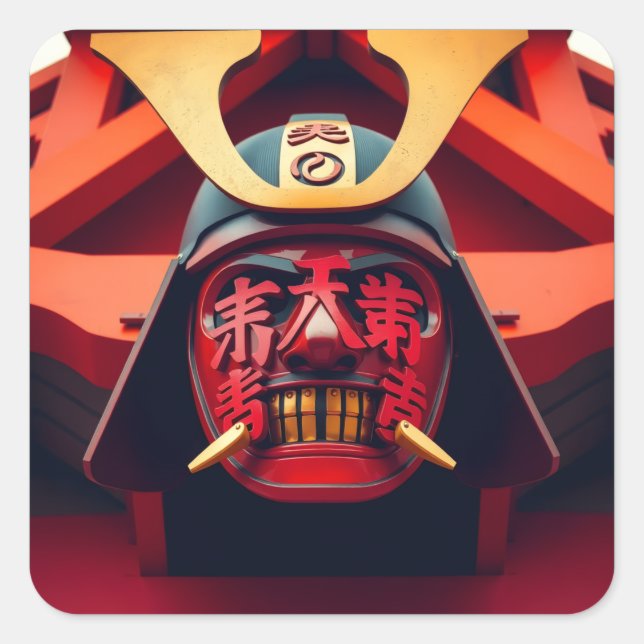Sticker Carré Masque de samouraï anime rouge (Devant)