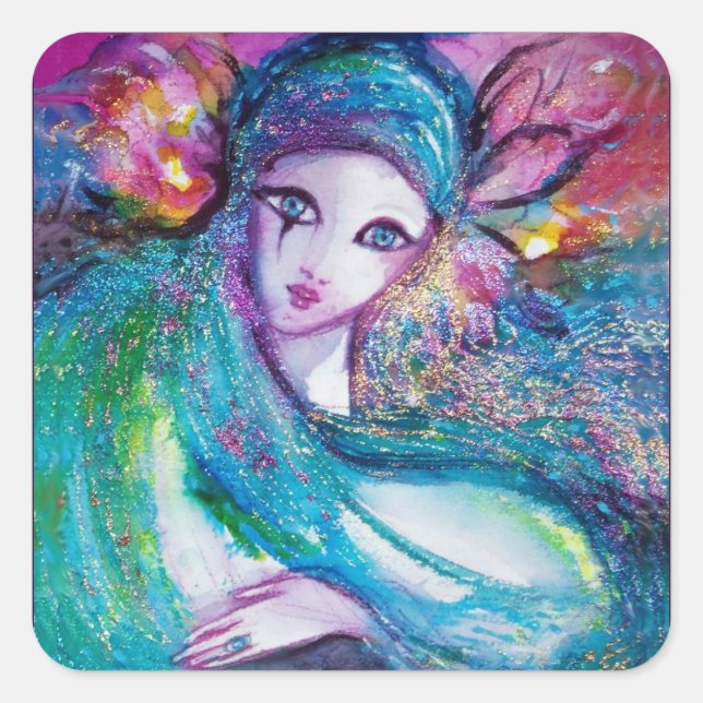 Sticker Carré MASQUE EN BLEU / Masques vénitiens (Devant)