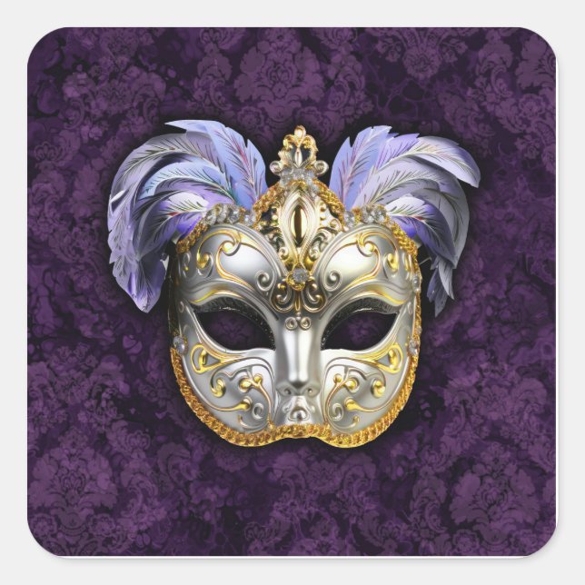Sticker Carré Masque Vénitien Orné (Devant)