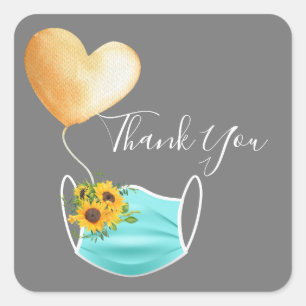 Sticker Carré Masque Visage Covid & Merci Fleurs