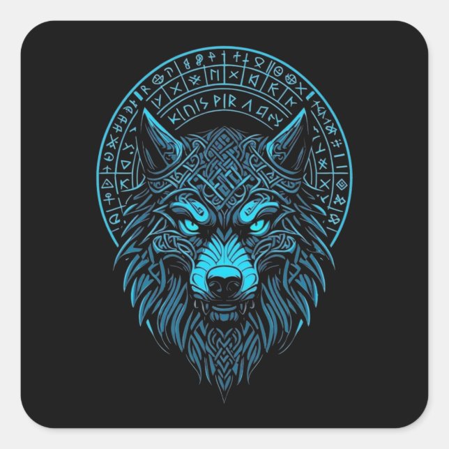 Sticker Carré Masque Wolf Odin Runes Norse Compass Viking (Devant)