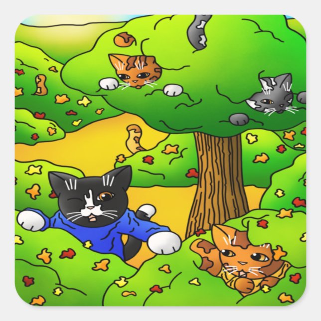 Sticker Carré Masquer et rechercher des chats (Devant)