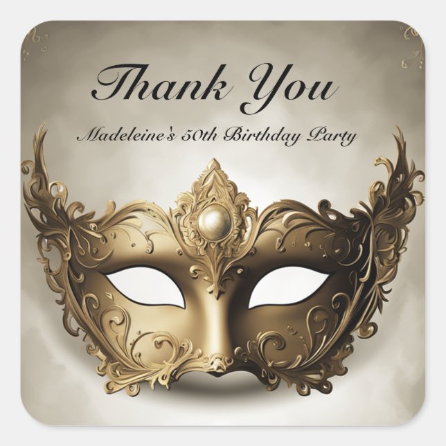 Sticker Carré Masquerade Antique Venise Masque Chic 50e annivers (Devant)