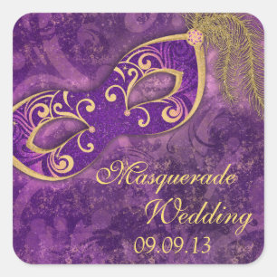Sticker Carré Masquerade Ball Mardi Gras Mariage Violet