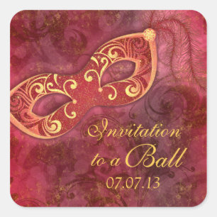 Sticker Carré Masquerade Ball Mardi Gras Party Enveloppe Sceau