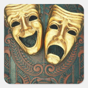 Sticker Carré Masques d'or de comédie et de tragédie sur model