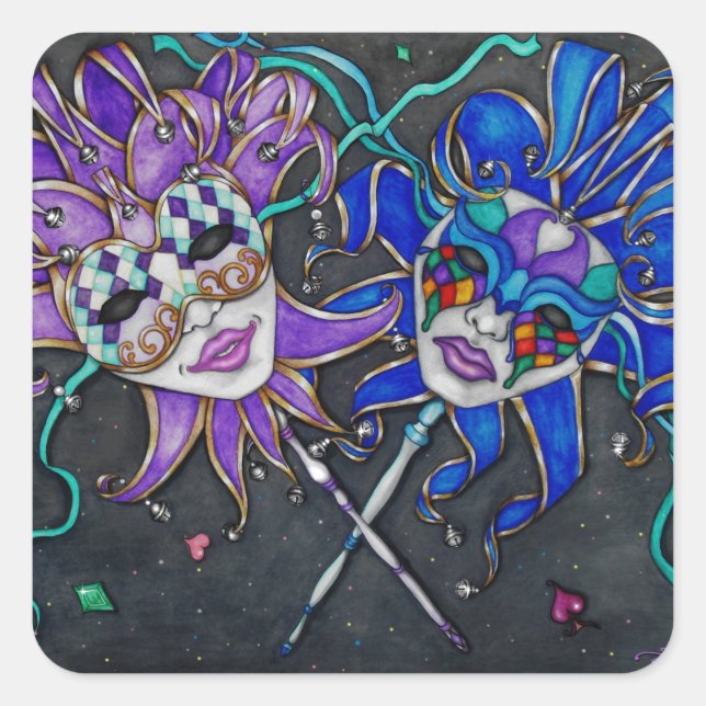 Sticker Carré Masques Jester Comédie/Tragédie (Devant)