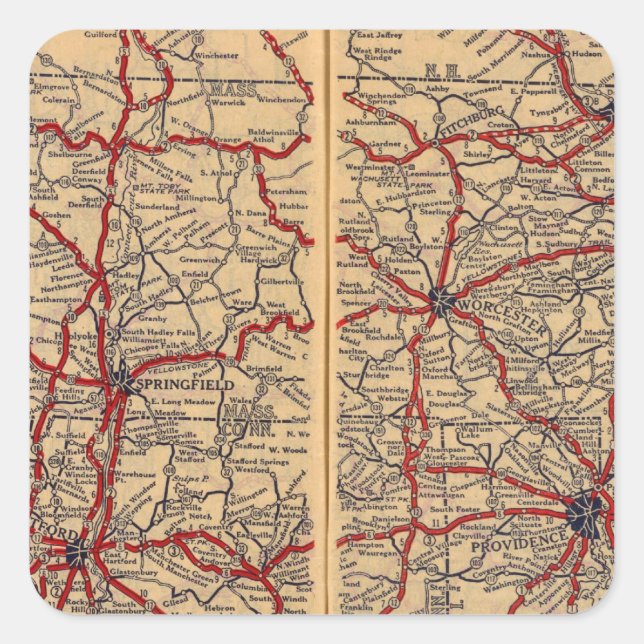 Sticker Carré Massachusetts, Connecticut, Rhod Island (Devant)