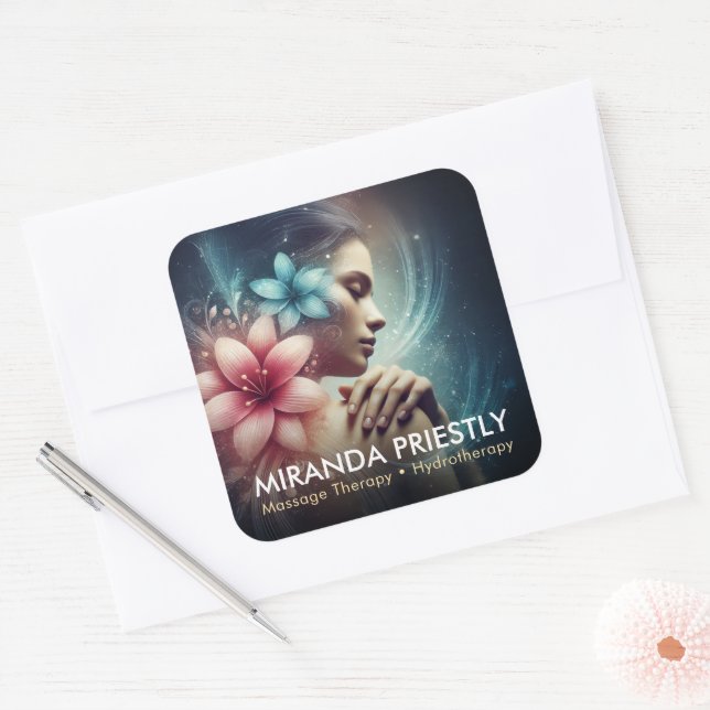 Sticker Carré Massage Thérapie Guérison Mains Énergie Spa Bien-ê (Enveloppe)