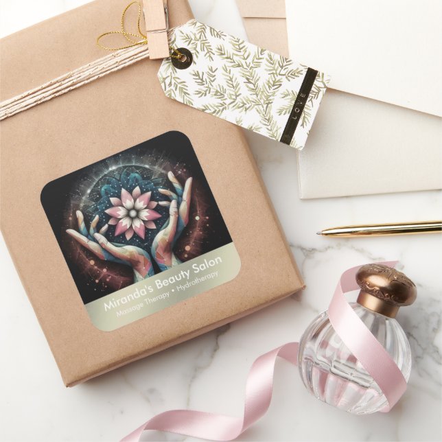 Sticker Carré Massage Thérapie Guérison Mains Énergie Spa Bien-ê (Cadeaux)