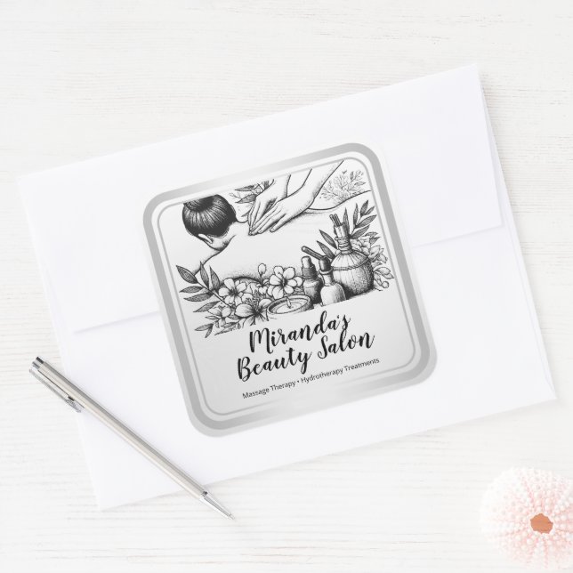 Sticker Carré Massage Thérapie Guérison Mains Énergie Spa Bien-ê (Enveloppe)