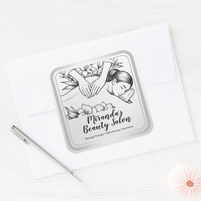 Sticker Carré Massage Thérapie Guérison Mains Énergie Spa Bien-ê (Enveloppe)