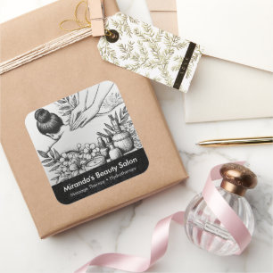 Sticker Carré Massage Thérapie Guérison Mains Énergie Spa Bien-ê