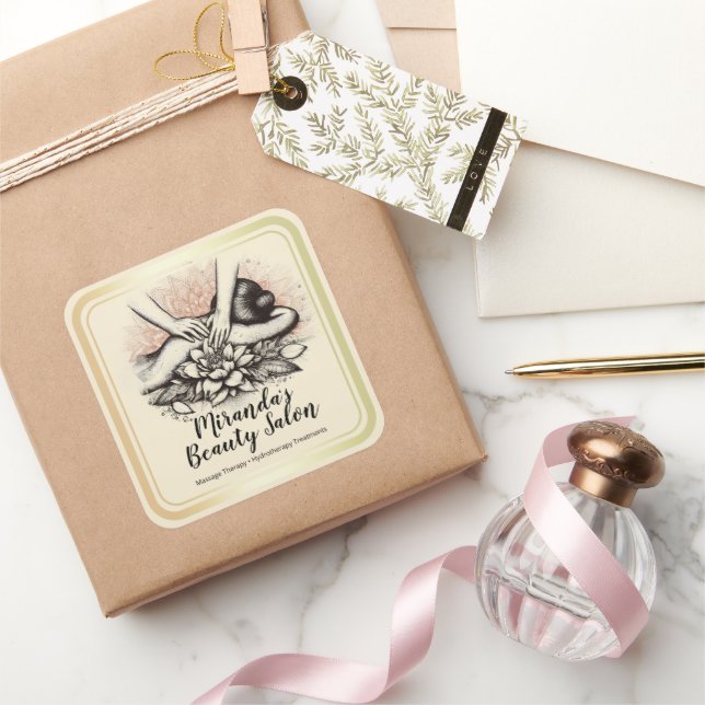 Sticker Carré Massage Thérapie Guérison Mains Énergie Spa Bien-ê (Cadeaux)