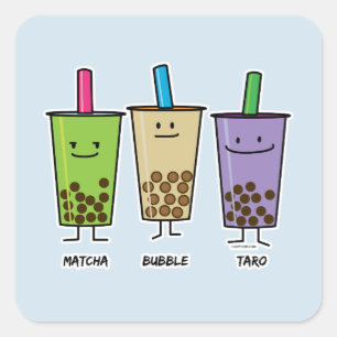 Sticker Carré Matcha boba lait de thé vert Taro tapioca Japa