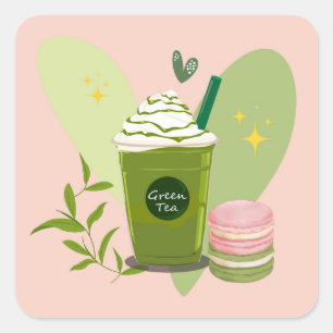 Sticker Carré Matcha et Macarons