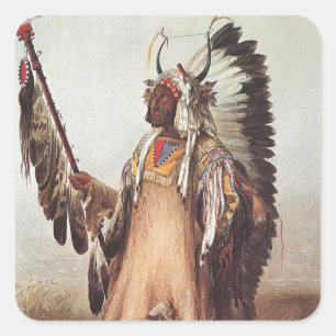 Sticker Carré Mato-Tope, Un chef Mandan Portrait par Karl Bodmer