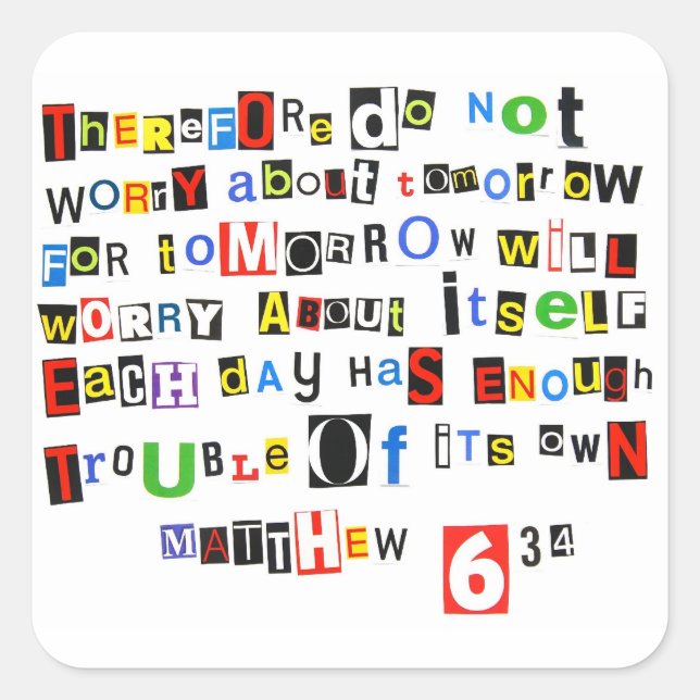 Sticker Carré Matthieu 6:34 (Devant)