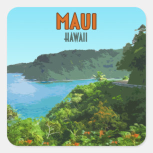 Sticker Carré Maui Hawaii Coast Hana Road Vintage