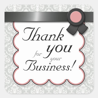 Sticker Carré Mauve & Grey Damask "Merci pour votre entreprise"