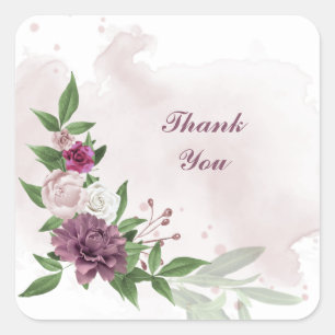 Sticker Carré mauve rose fleurs blanches verdure