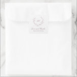 Sticker Carré Mauve Wreath Monogramme Mariage élégant<br><div class="desc">Des autocollants élégants pour mariage avec un design propre et intemporel avec votre monogramme à l'intérieur d'une crête de couronne avec le message "amour et merci" et vos noms.</div>