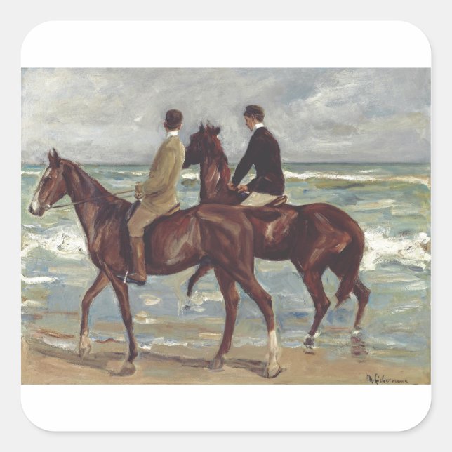 Sticker Carré Max Liebermann : Deux cavaliers sur la plage (Devant)
