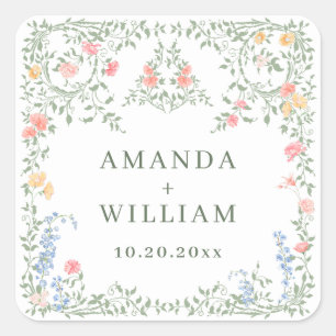 Sticker Carré Meadow Pastel Français Rose Floral Mariage