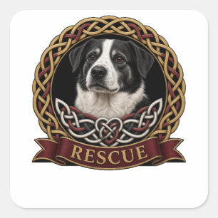 Sticker Carré Médaillon de chien de sauvetage au nœud celtique