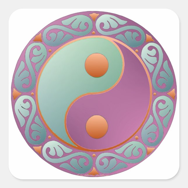 Sticker Carré Médaillon Yin Yang Violet Turquoise (Devant)