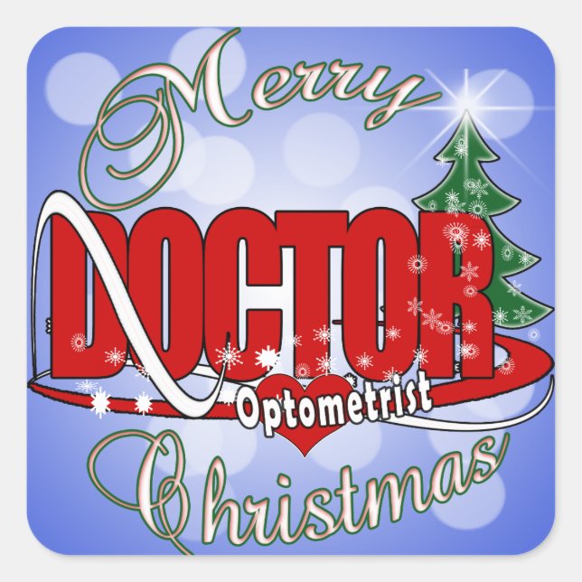 STICKER CARRÉ MÉDECIN OPTOMÉTRISTE MERRY CHRISTMAS (Devant)