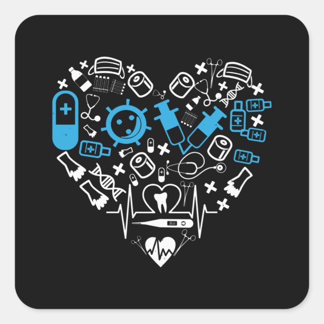 Sticker Carré Médecine - Coeur de l'équipement médical (Devant)