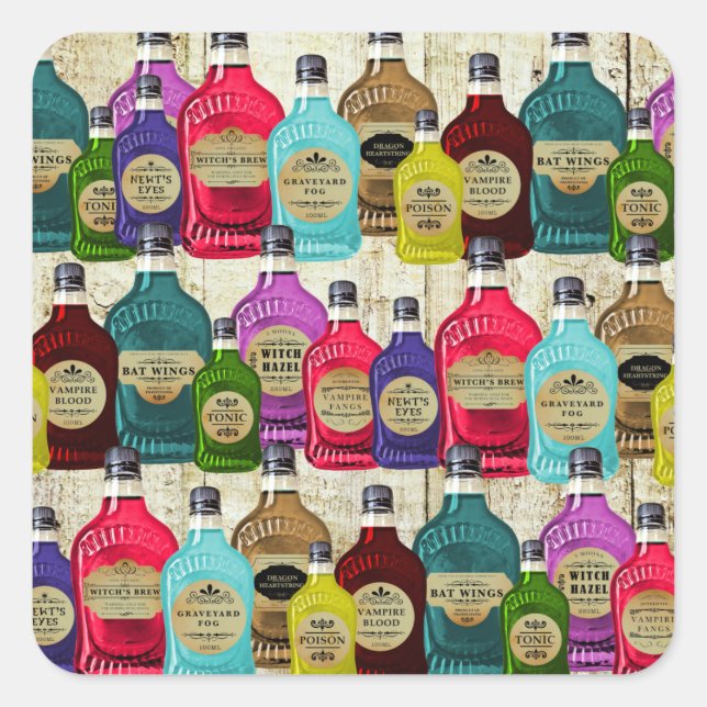 Sticker Carré Médecine Homme Potion magique Apothécaire Bouteill (Devant)