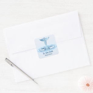 Sticker Carré Médicale Hermes Rod Caduceus Water Riples Bleu
