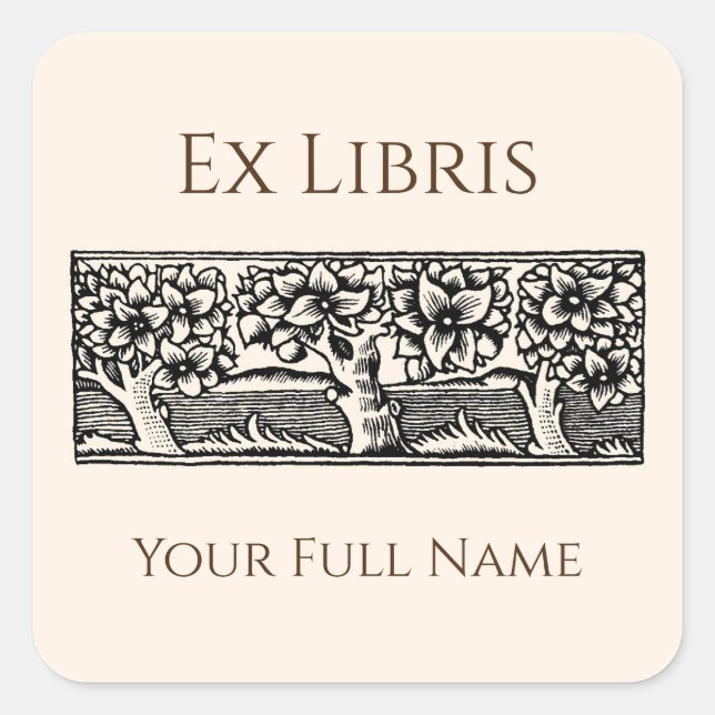 Sticker Carré Medieval Trees Ex Libris Bookplate, Book Labels (Devant)