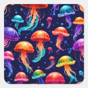 Sticker Carré Méduse colorée