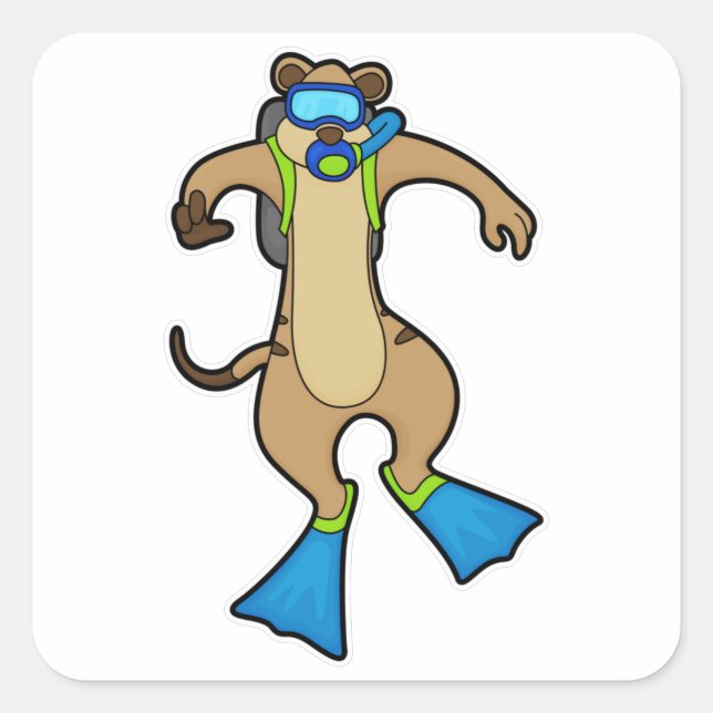 Sticker Carré Meerkat à la plongée avec lunettes de natation (Devant)