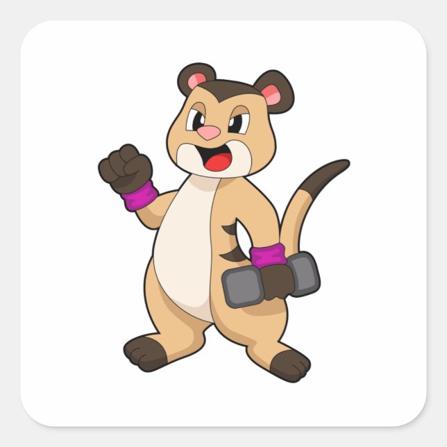Sticker Carré Meerkat avec Dumbbell (Devant)