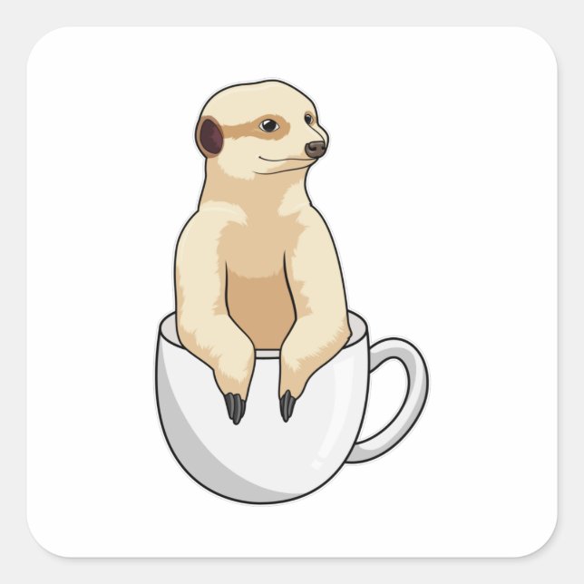 Sticker Carré Meerkat avec la coupe du café (Devant)