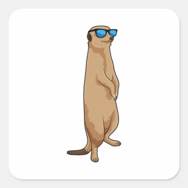 Sticker Carré Meerkat avec lunettes de soleil (Devant)