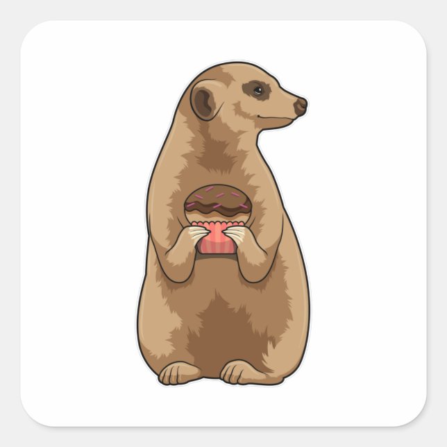 Sticker Carré Meerkat avec Muffin (Devant)