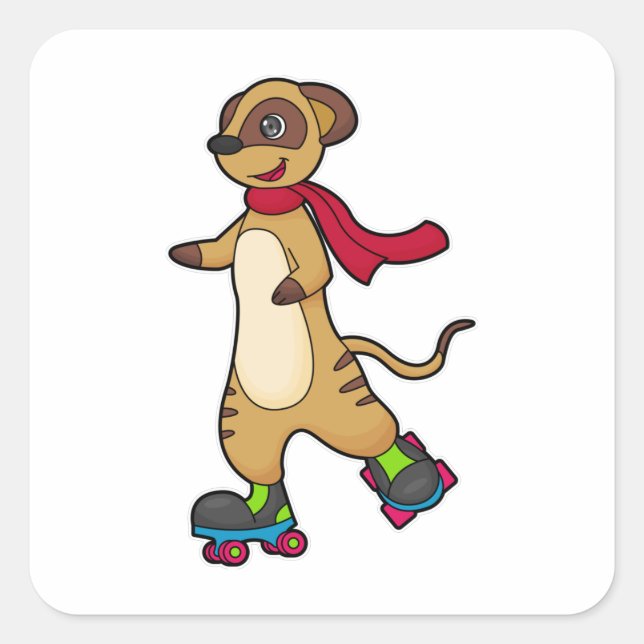 Sticker Carré Meerkat comme patineur avec patins à rouleaux (Devant)