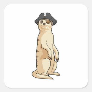 Sticker Carré Meerkat comme Pirate avec casquette pirate