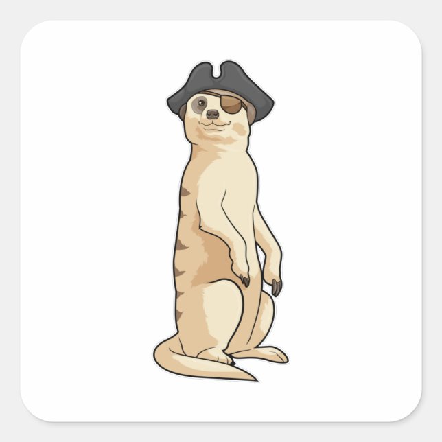 Sticker Carré Meerkat comme Pirate avec casquette pirate (Devant)