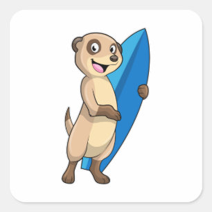 Sticker Carré Meerkat comme surfeur avec Surfer