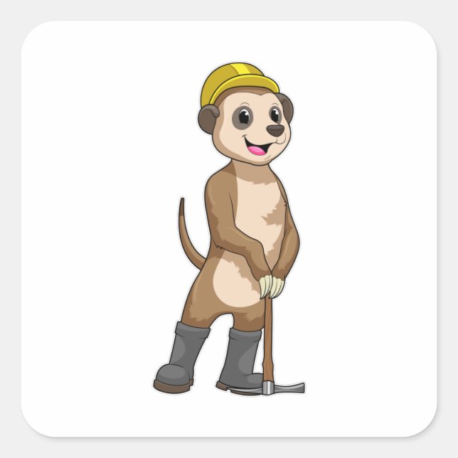 Sticker Carré Meerkat en tant que mineur avec Pickaxe (Devant)
