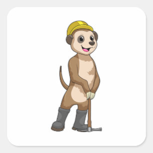 Sticker Carré Meerkat en tant que mineur avec Pickaxe