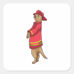 Sticker Carré Meerkat en tant que pompier avec casque