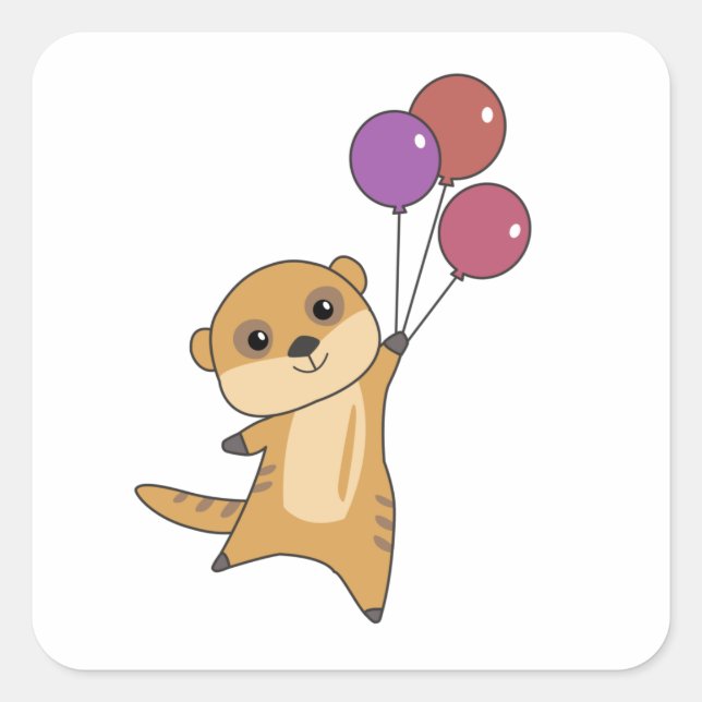 Sticker Carré Meerkat Mouches Avec Ballons Animaux mignons Pour  (Devant)
