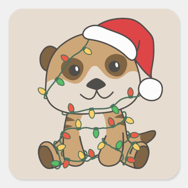 Sticker Carré Meerkat Noël Animaux d'hiver Vacances Meerkats (Devant)